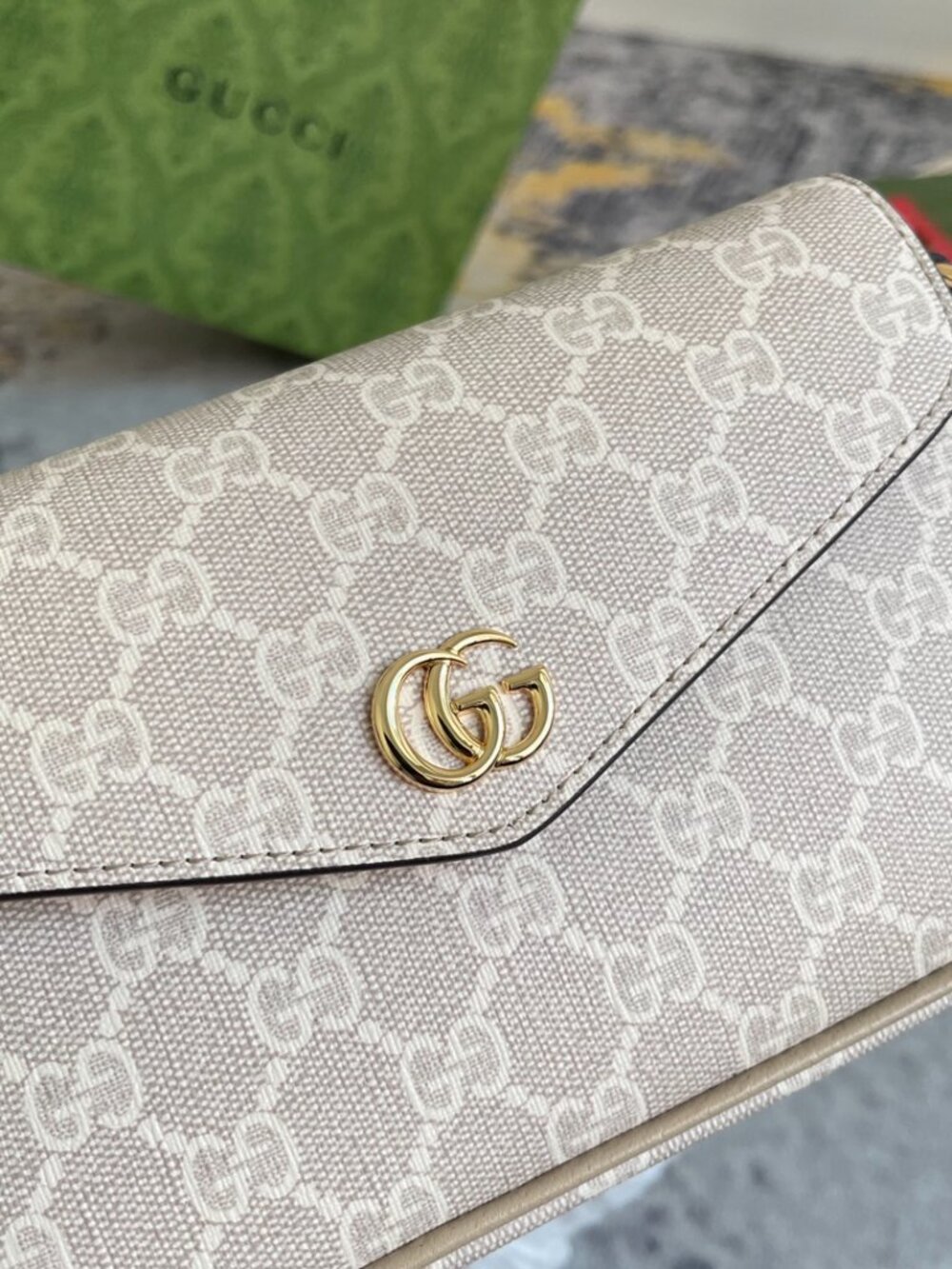 Gucci Ophidia Pochette White GG Canvas Crossbody-Beige - Picture 3 of 9